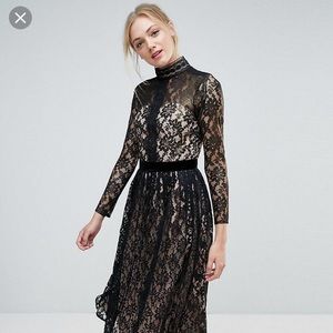 Little Mistress Asos lace Long Sleeve Midi Dress